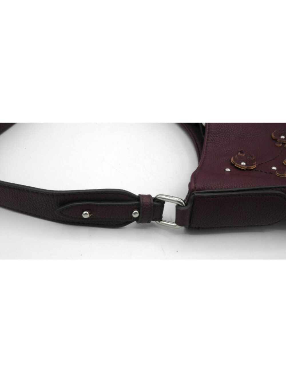 Vintage Liz Claiborne Faux Leather Merlot Claret Shoulder Bag 3D applied Flowers - Picture 11 of 16